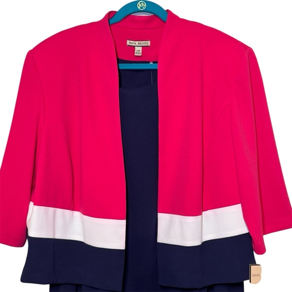 Maya Brooke Vintage 2 Piece Dress Suit Blazer Set Womens Size 24W NWT Colorblock - Picture 3 of 16